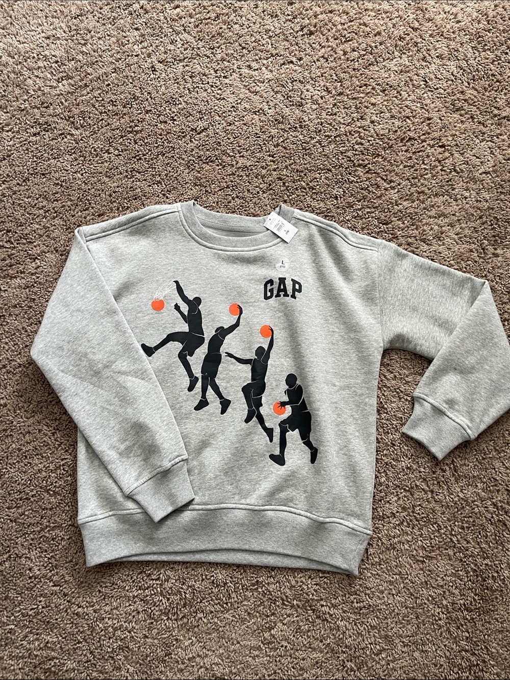 GAP kids Light Gray Sweatshirt with Black Basketball Silhouettes & Orange Balls